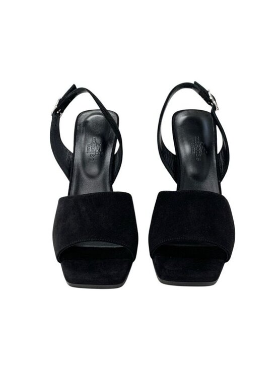 Hermes Crystal 105 Sandals Shoes Suede Black Silver Strap main image 3